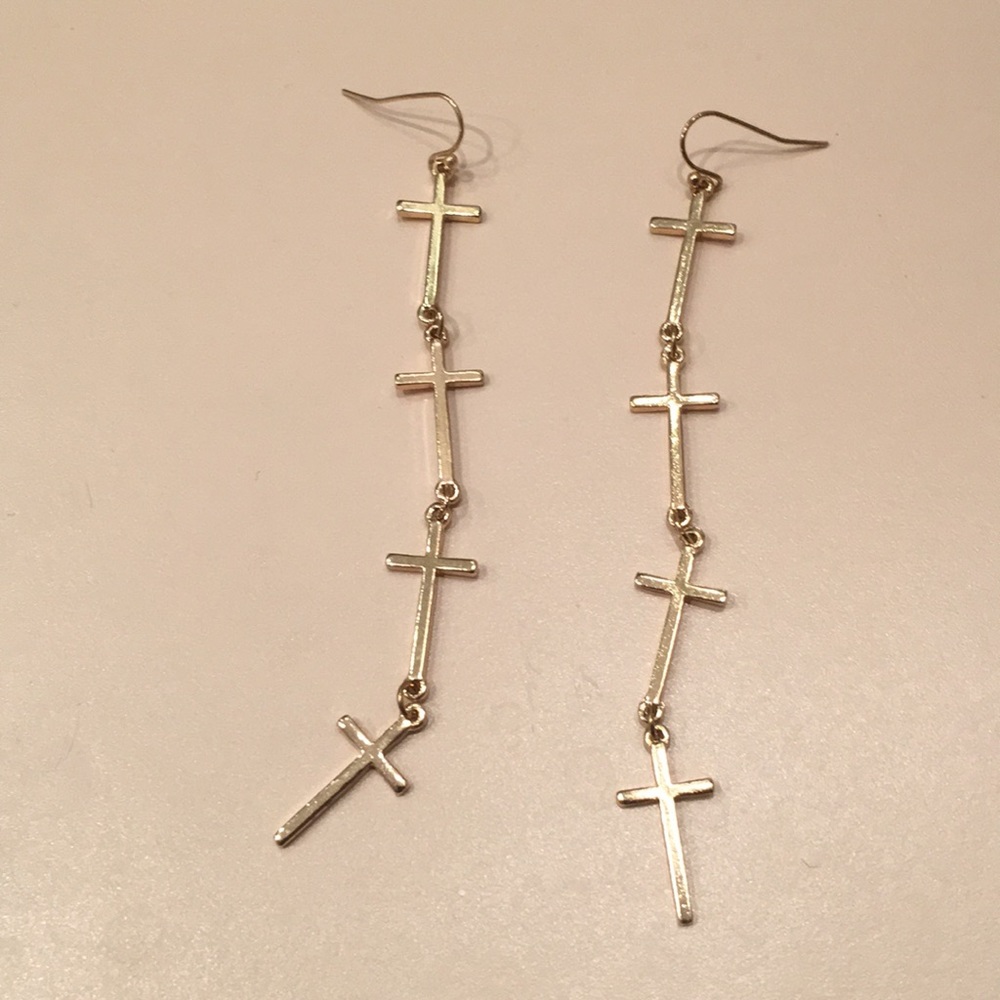 Hanging gold cross earrings